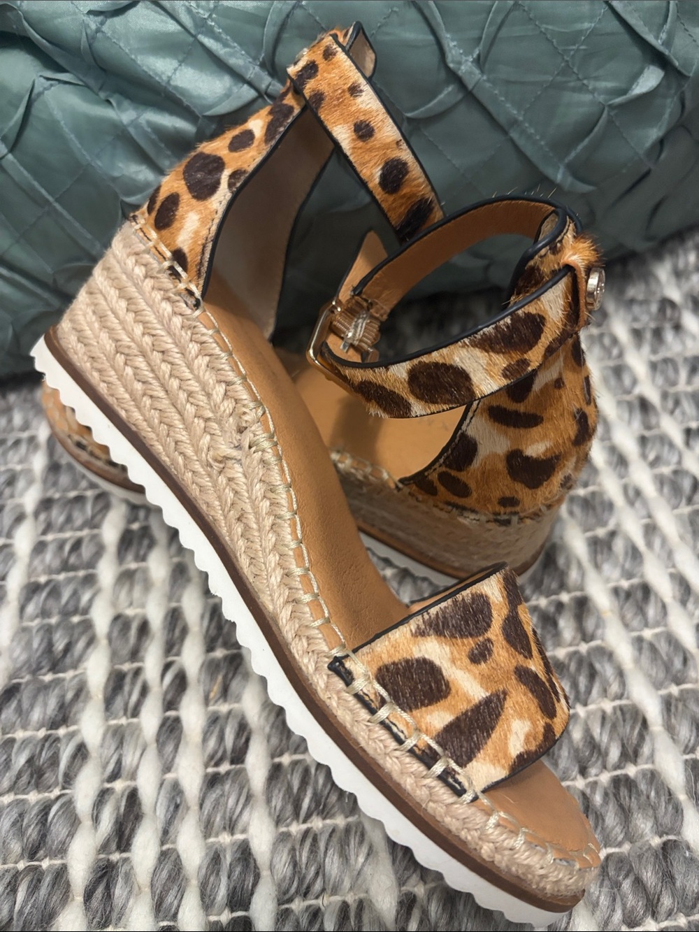 Alex Marie Leopard Print Espadrille Wedge Sandals - Warm Tan/Mocha